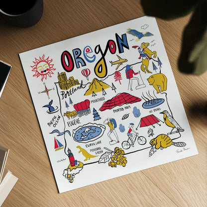 Oregon by Farida Zaman. Shown as a detailed flat fine art print, highlighting archival giclee quality. Available as an archival giclee rolled canvas, fine art paper, or poster print. SKU 68461a.