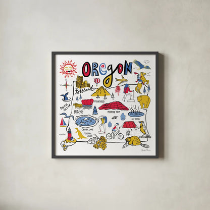 Oregon by Farida Zaman. Shown in a sleek black glass frame for a contemporary gallery look. Available as an archival giclee rolled canvas, fine art paper, or poster print. SKU 68461a.