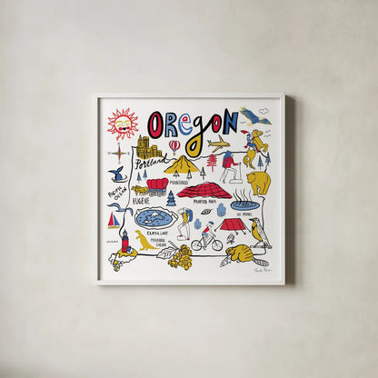 Oregon by Farida Zaman. Shown in a crisp white glass frame for a clean and minimalist style. Available as an archival giclee rolled canvas, fine art paper, or poster print. SKU 68461a.