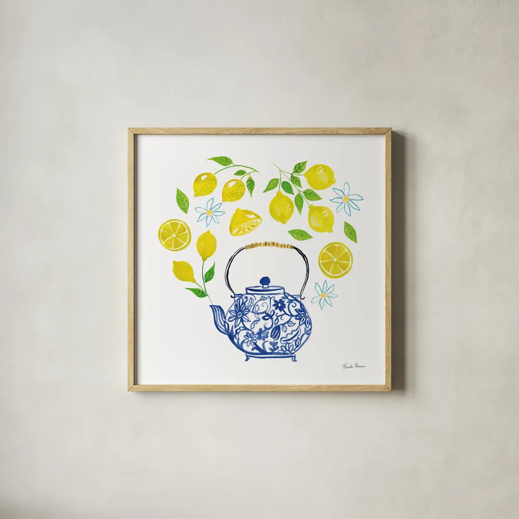 Organic Tea II by Farida Zaman. Shown in a natural wood glass frame for a timeless modern aesthetic. Available as an archival giclee rolled canvas, fine art paper, or poster print. SKU 61865a.