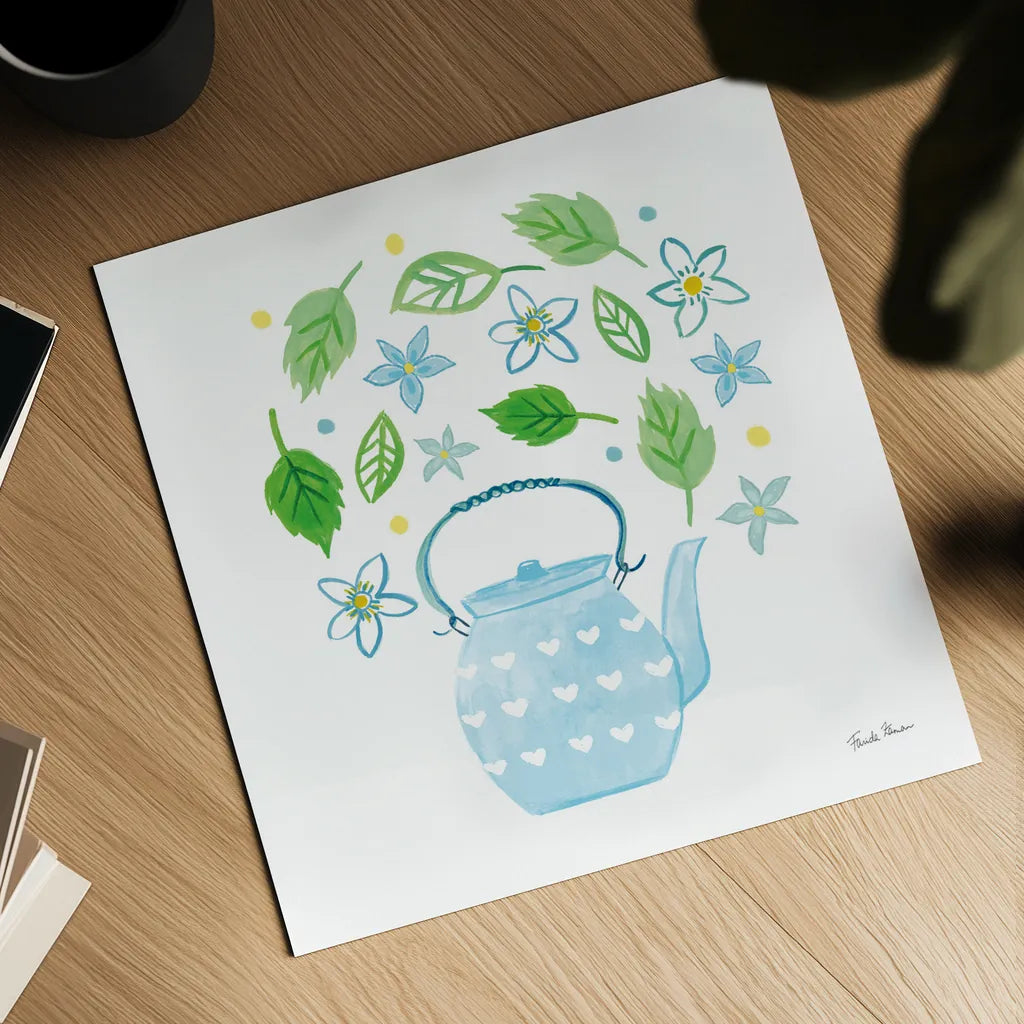 Organic Tea III by Farida Zaman. Shown as a detailed flat fine art print, highlighting archival giclee quality. Available as an archival giclee rolled canvas, fine art paper, or poster print. SKU 61866a.