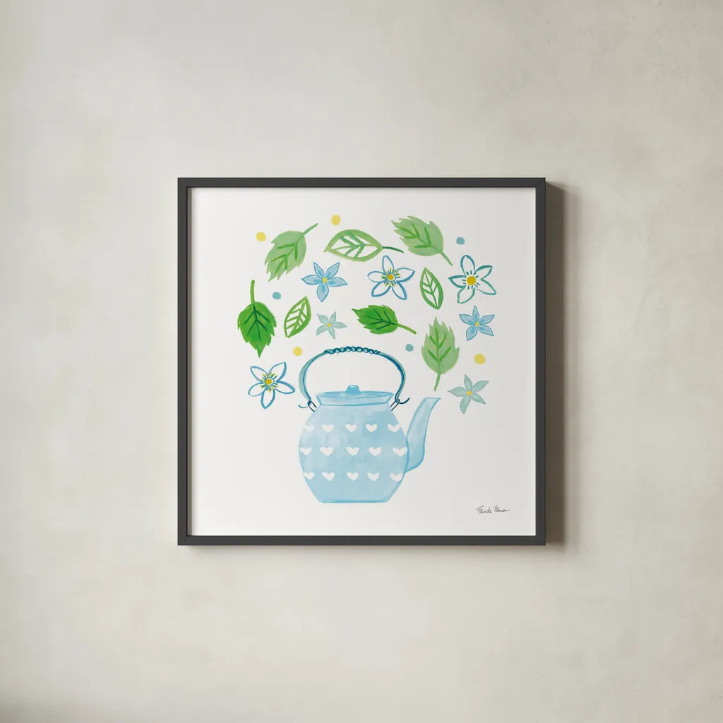 Organic Tea III by Farida Zaman. Shown in a sleek black glass frame for a contemporary gallery look. Available as an archival giclee rolled canvas, fine art paper, or poster print. SKU 61866a.