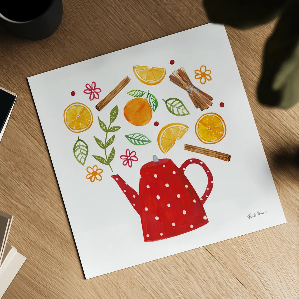 Organic Tea IV by Farida Zaman. Shown as a detailed flat fine art print, highlighting archival giclee quality. Available as an archival giclee rolled canvas, fine art paper, or poster print. SKU 61867a.