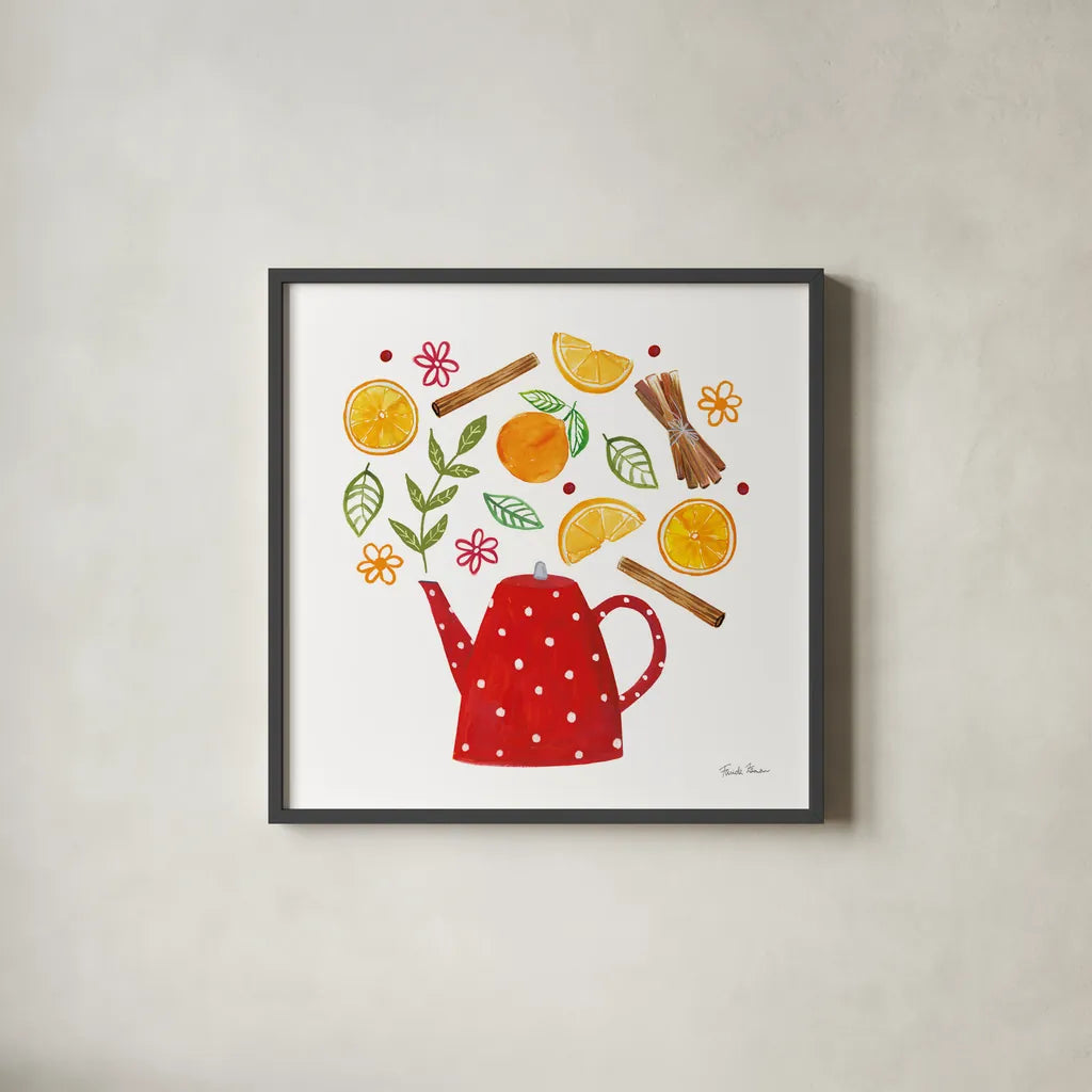 Organic Tea IV by Farida Zaman. Shown in a sleek black glass frame for a contemporary gallery look. Available as an archival giclee rolled canvas, fine art paper, or poster print. SKU 61867a.