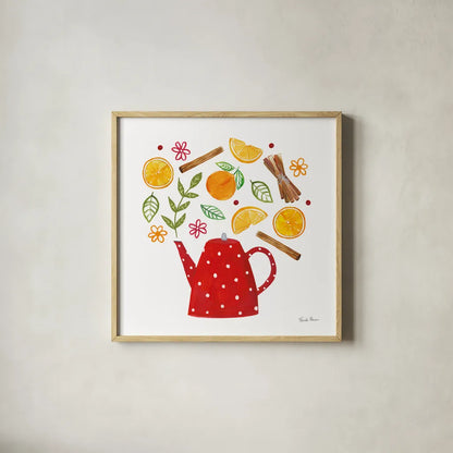 Organic Tea IV by Farida Zaman. Shown in a natural wood glass frame for a timeless modern aesthetic. Available as an archival giclee rolled canvas, fine art paper, or poster print. SKU 61867a.