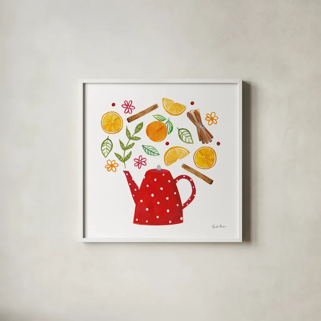 Organic Tea IV by Farida Zaman. Shown in a crisp white glass frame for a clean and minimalist style. Available as an archival giclee rolled canvas, fine art paper, or poster print. SKU 61867a.