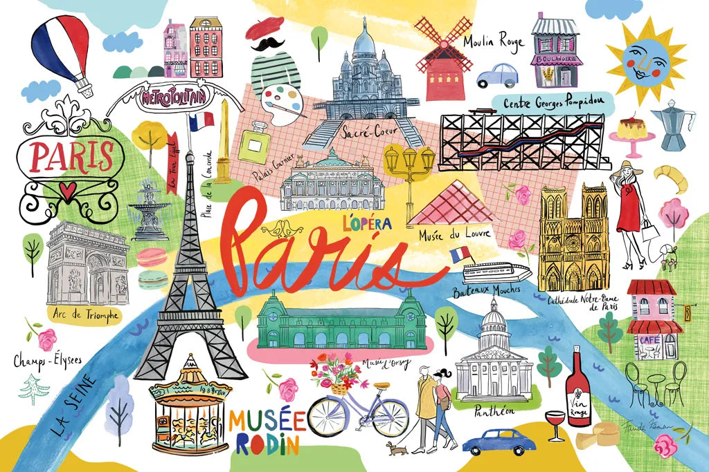 Paris Map by Farida Zaman. SKU 66625i. Archival Giclee Fine art print for wall decor.