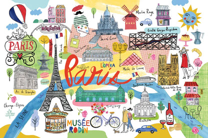 Paris Map by Farida Zaman. SKU 66625i. Archival Giclee Fine art print for wall decor.