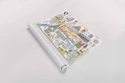 Paris Map Light by Farida Zaman. shown as a rolled paper print. Available as archival giclee rolled canvas, fine art paper, or poster print. SKU 68067i.