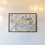 Paris Map Light by Farida Zaman. shown as a paper print in a black flame. Available as a archival giclee rolled canvas, fine art paper, or poster print. SKU 68067i.