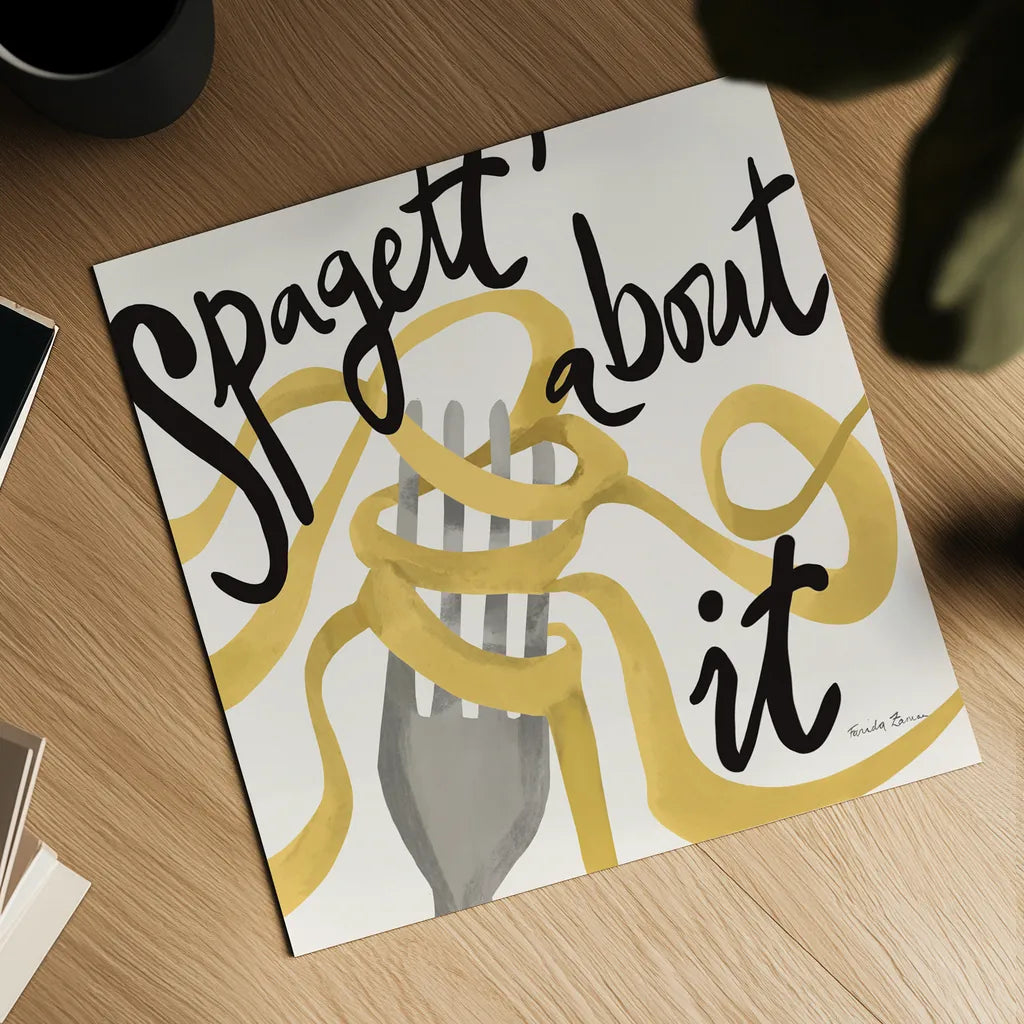 Pasta Italiana IX by Farida Zaman. Shown as a detailed flat fine art print, highlighting archival giclee quality. Available as an archival giclee rolled canvas, fine art paper, or poster print. SKU 90364a.