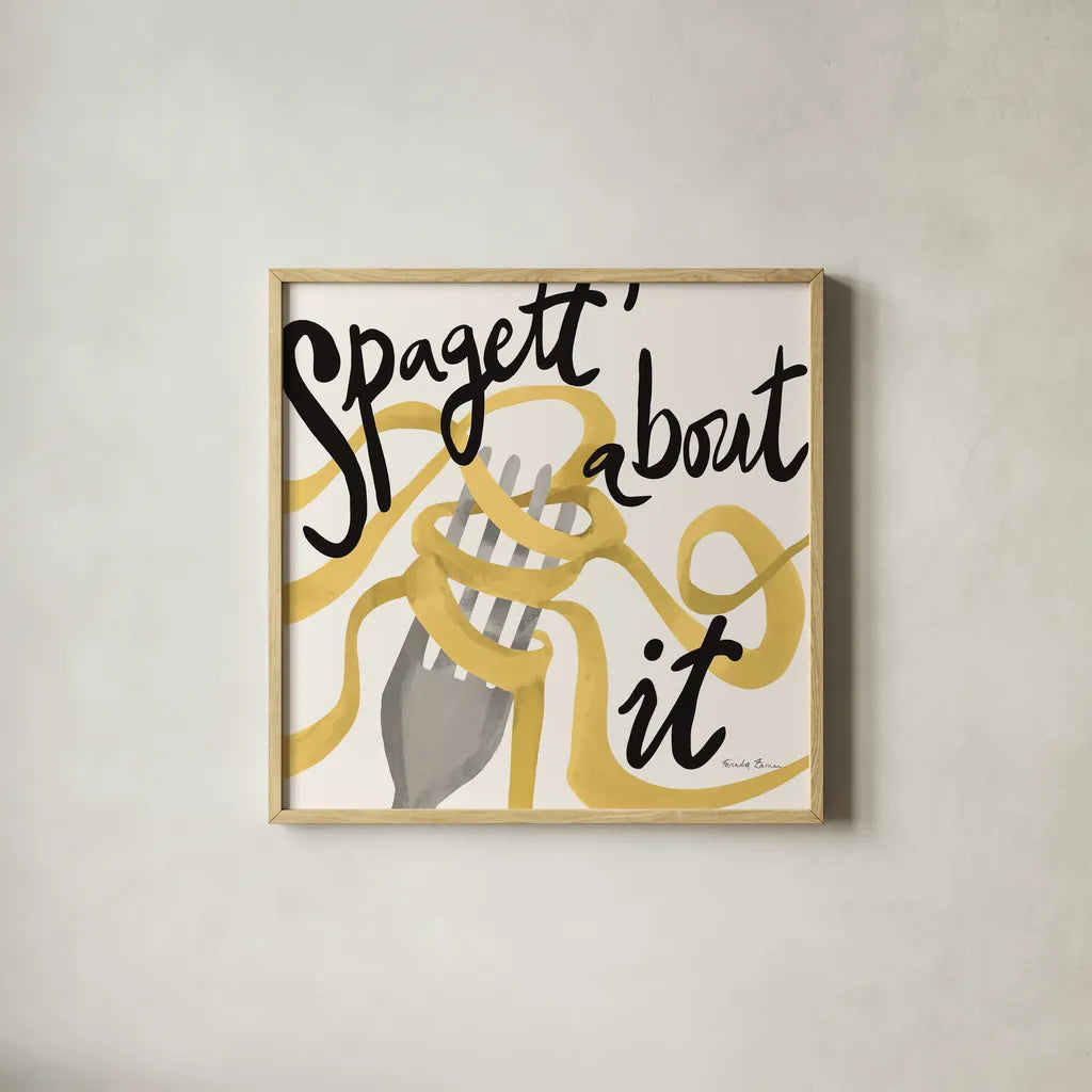Pasta Italiana IX by Farida Zaman. Shown in a natural wood glass frame for a timeless modern aesthetic. Available as an archival giclee rolled canvas, fine art paper, or poster print. SKU 90364a.