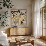 Pasta Italiana IX by Farida Zaman. Shown in a natural wood frame in a cozy modern living room. Available as an archival giclee rolled canvas, fine art paper, or poster print. SKU 90364a.