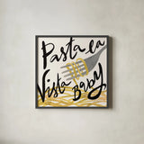 Pasta Italiana VI by Farida Zaman. Shown in a sleek black glass frame for a contemporary gallery look. Available as an archival giclee rolled canvas, fine art paper, or poster print. SKU 90361a.