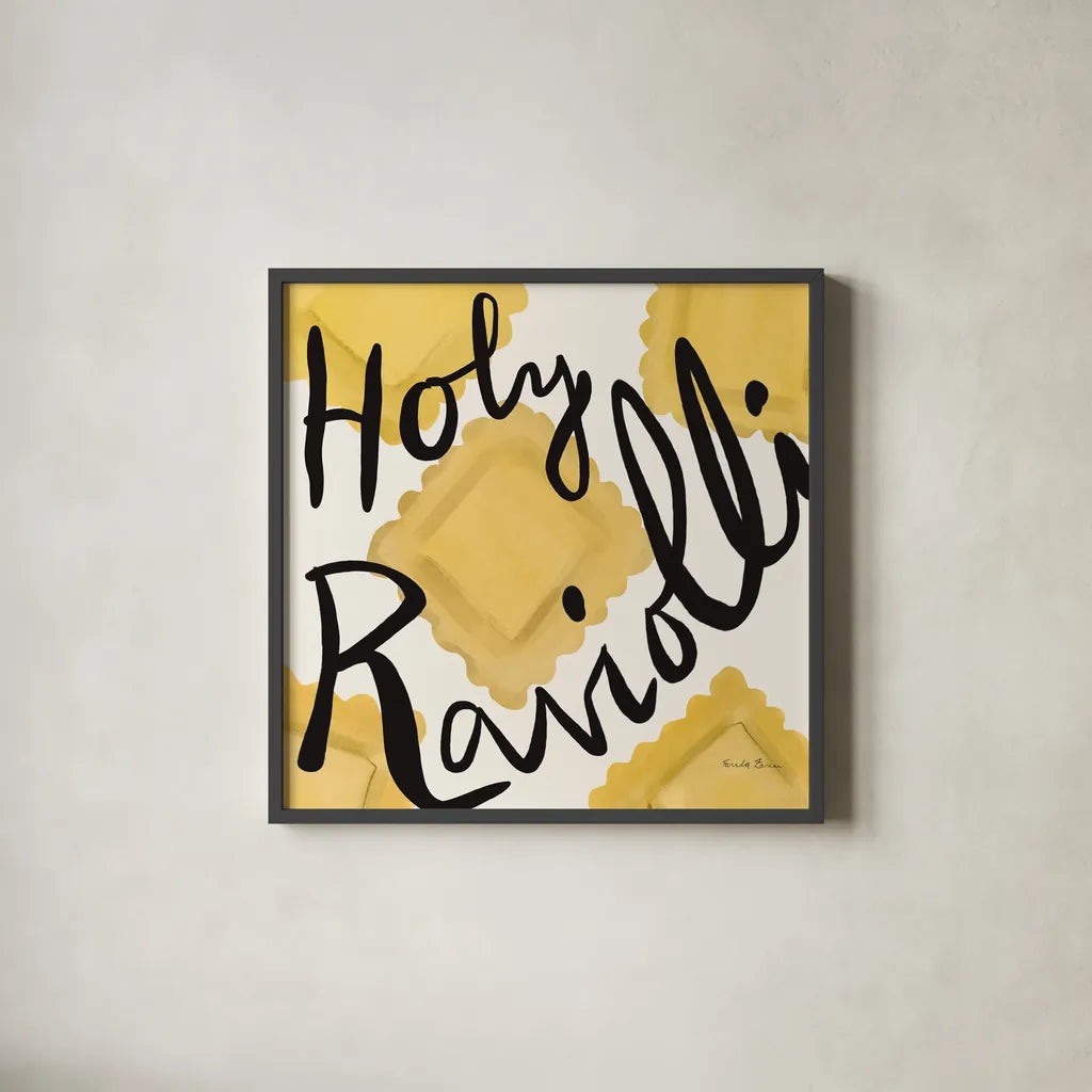 Pasta Italiana VII by Farida Zaman. Shown in a sleek black glass frame for a contemporary gallery look. Available as an archival giclee rolled canvas, fine art paper, or poster print. SKU 90362a.