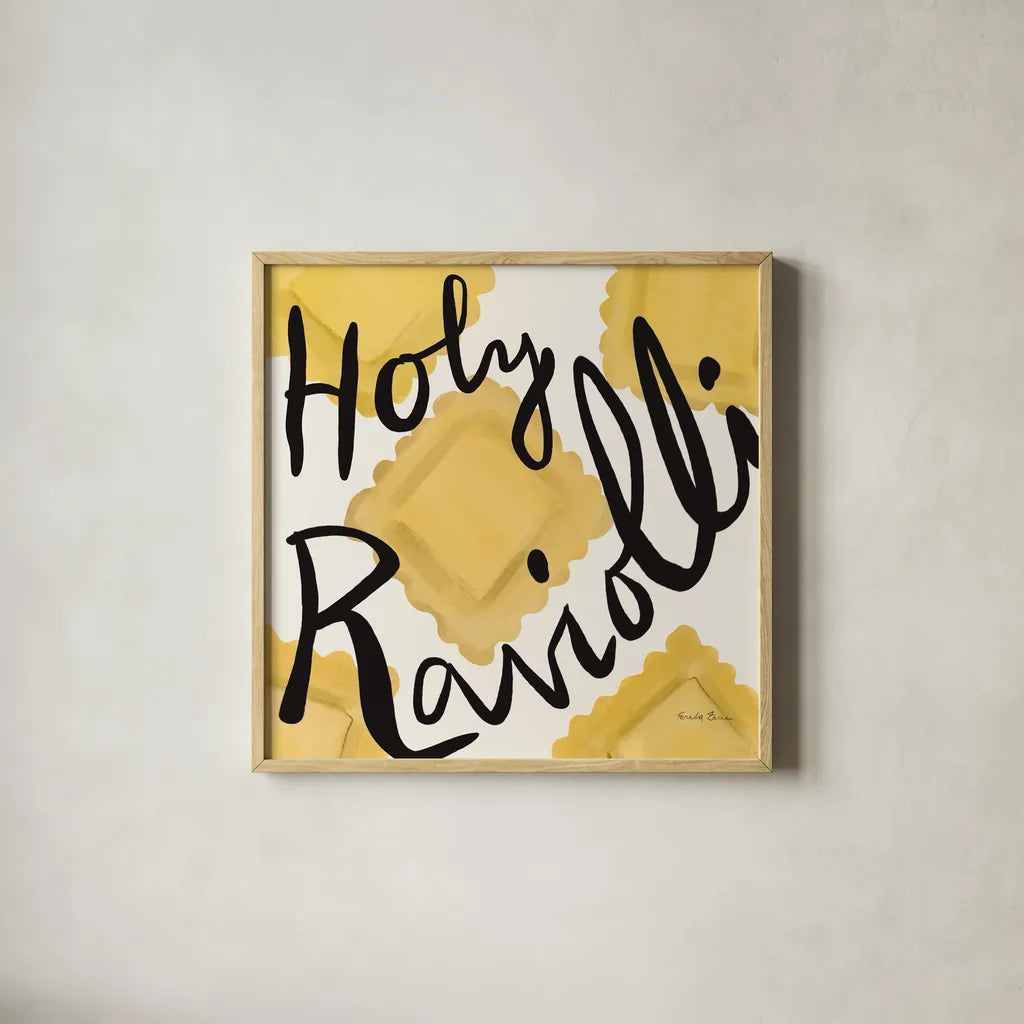 Pasta Italiana VII by Farida Zaman. Shown in a natural wood glass frame for a timeless modern aesthetic. Available as an archival giclee rolled canvas, fine art paper, or poster print. SKU 90362a.