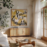 Pasta Italiana VIII by Farida Zaman. Shown in a natural wood frame in a cozy modern living room. Available as an archival giclee rolled canvas, fine art paper, or poster print. SKU 90363a.