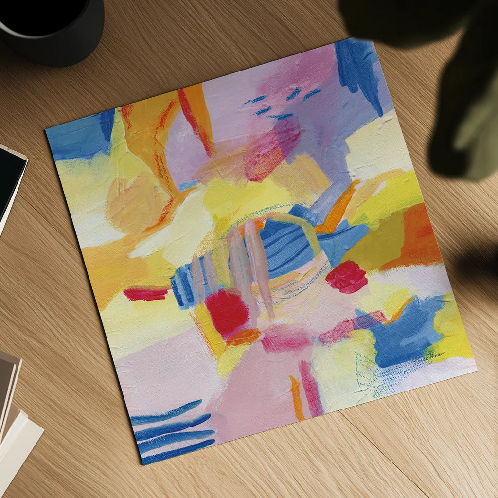 Pastel Shades Abstract by Farida Zaman. Shown as a detailed flat fine art print, highlighting archival giclee quality. Available as an archival giclee rolled canvas, fine art paper, or poster print. SKU 68057a.