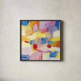 Pastel Shades Abstract by Farida Zaman. Shown in a sleek black glass frame for a contemporary gallery look. Available as an archival giclee rolled canvas, fine art paper, or poster print. SKU 68057a.