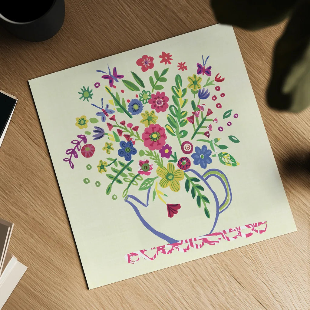 Pastel Summer Florals II by Farida Zaman. Shown as a detailed flat fine art print, highlighting archival giclee quality. Available as an archival giclee rolled canvas, fine art paper, or poster print. SKU 33056a.