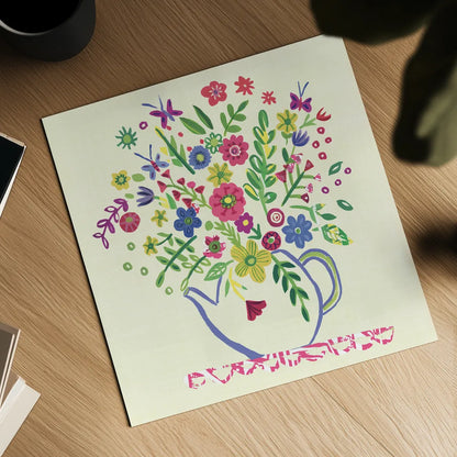 Pastel Summer Florals II by Farida Zaman. Shown as a detailed flat fine art print, highlighting archival giclee quality. Available as an archival giclee rolled canvas, fine art paper, or poster print. SKU 33056a.
