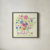 Pastel Summer Florals III by Farida Zaman. Shown in a sleek black glass frame for a contemporary gallery look. Available as an archival giclee rolled canvas, fine art paper, or poster print. SKU 33057a.