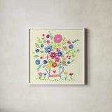 Pastel Summer Florals III by Farida Zaman. Shown in a crisp white glass frame for a clean and minimalist style. Available as an archival giclee rolled canvas, fine art paper, or poster print. SKU 33057a.