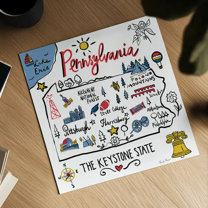 Pennsylvania by Farida Zaman. Shown as a detailed flat fine art print, highlighting archival giclee quality. Available as an archival giclee rolled canvas, fine art paper, or poster print. SKU 87830a.