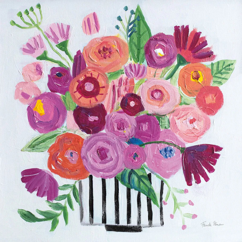 Pink Blossoms II Black Lines by Farida Zaman. SKU 61857a. Archival Giclee Fine art print for wall decor.