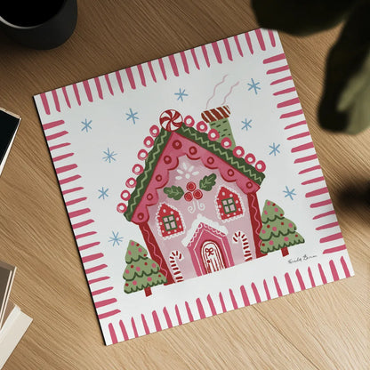 Pink Gingerbread I by Farida Zaman. Shown as a detailed flat fine art print, highlighting archival giclee quality. Available as an archival giclee rolled canvas, fine art paper, or poster print. SKU 100040a.