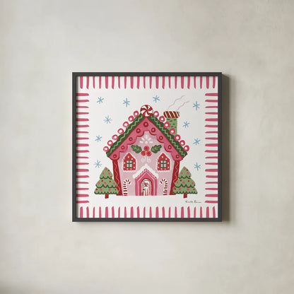 Pink Gingerbread I by Farida Zaman. Shown in a sleek black glass frame for a contemporary gallery look. Available as an archival giclee rolled canvas, fine art paper, or poster print. SKU 100040a.