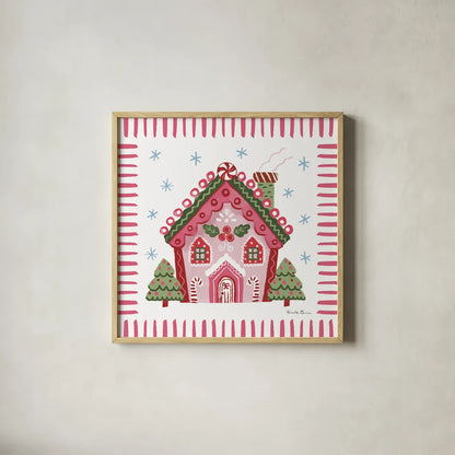Pink Gingerbread I by Farida Zaman. Shown in a natural wood glass frame for a timeless modern aesthetic. Available as an archival giclee rolled canvas, fine art paper, or poster print. SKU 100040a.