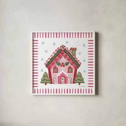 Pink Gingerbread I by Farida Zaman. Shown in a crisp white glass frame for a clean and minimalist style. Available as an archival giclee rolled canvas, fine art paper, or poster print. SKU 100040a.