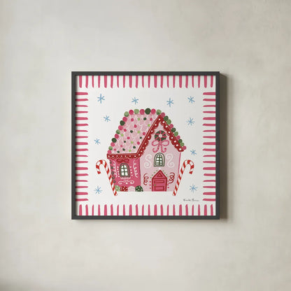 Pink Gingerbread II by Farida Zaman. Shown in a sleek black glass frame for a contemporary gallery look. Available as an archival giclee rolled canvas, fine art paper, or poster print. SKU 100041a.