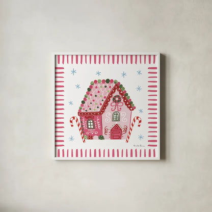 Pink Gingerbread II by Farida Zaman. Shown in a crisp white glass frame for a clean and minimalist style. Available as an archival giclee rolled canvas, fine art paper, or poster print. SKU 100041a.