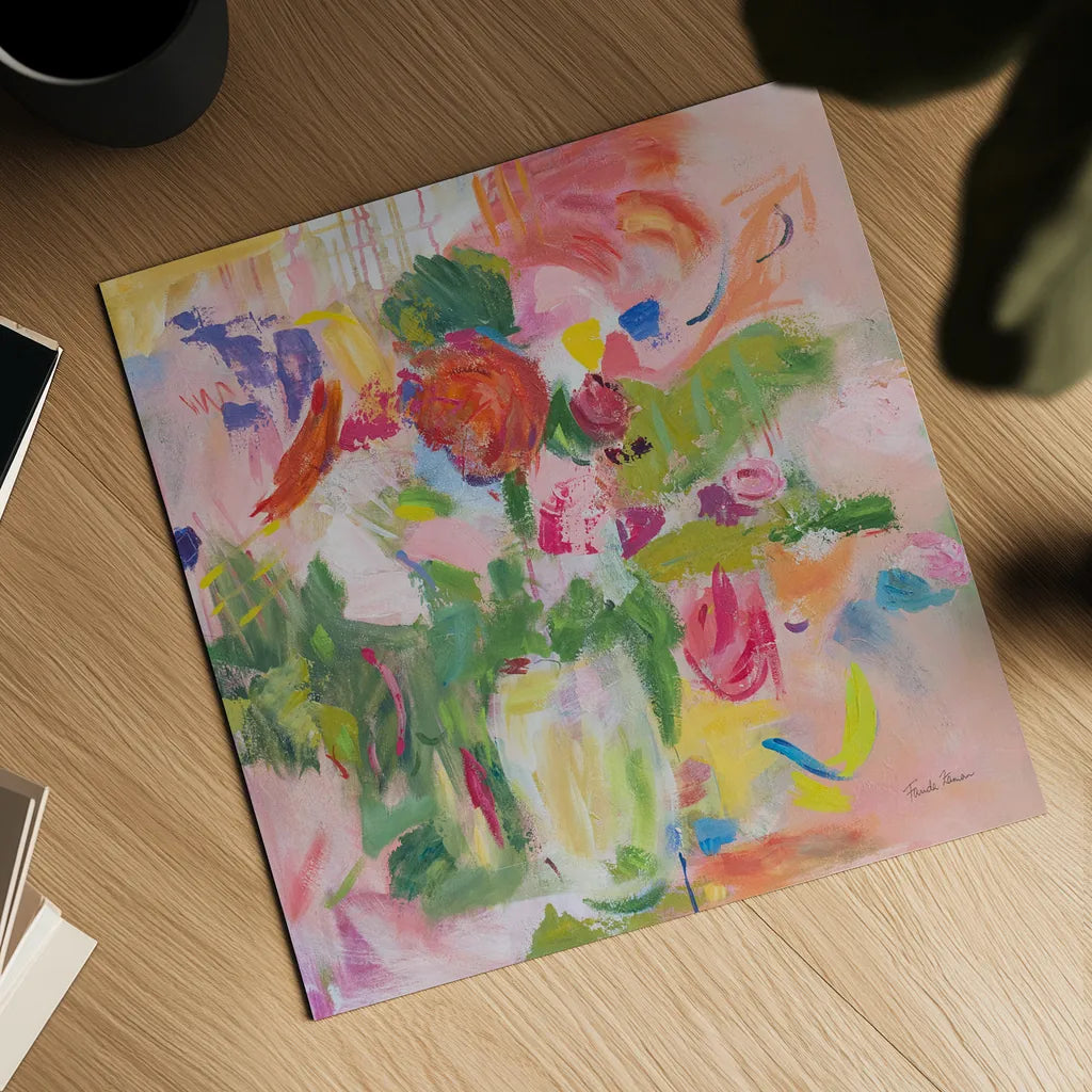Pink Impressionism by Farida Zaman. Shown as a detailed flat fine art print, highlighting archival giclee quality. Available as an archival giclee rolled canvas, fine art paper, or poster print. SKU 38720a.