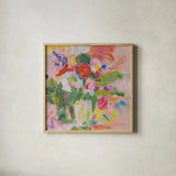 Pink Impressionism by Farida Zaman. Shown in a natural wood glass frame for a timeless modern aesthetic. Available as an archival giclee rolled canvas, fine art paper, or poster print. SKU 38720a.