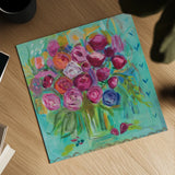 Pink Peonies by Farida Zaman. Shown as a detailed flat fine art print, highlighting archival giclee quality. Available as an archival giclee rolled canvas, fine art paper, or poster print. SKU 32159a.
