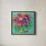 Pink Peonies by Farida Zaman. Shown in a sleek black glass frame for a contemporary gallery look. Available as an archival giclee rolled canvas, fine art paper, or poster print. SKU 32159a.
