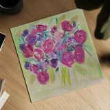 Pink Roses by Farida Zaman. Shown as a detailed flat fine art print, highlighting archival giclee quality. Available as an archival giclee rolled canvas, fine art paper, or poster print. SKU 32256a.
