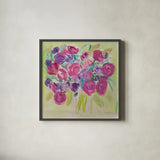 Pink Roses by Farida Zaman. Shown in a sleek black glass frame for a contemporary gallery look. Available as an archival giclee rolled canvas, fine art paper, or poster print. SKU 32256a.