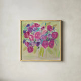 Pink Roses by Farida Zaman. Shown in a natural wood glass frame for a timeless modern aesthetic. Available as an archival giclee rolled canvas, fine art paper, or poster print. SKU 32256a.