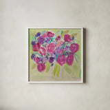 Pink Roses by Farida Zaman. Shown in a crisp white glass frame for a clean and minimalist style. Available as an archival giclee rolled canvas, fine art paper, or poster print. SKU 32256a.