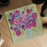 Pink Roses Flower by Farida Zaman. Shown as a detailed flat fine art print, highlighting archival giclee quality. Available as an archival giclee rolled canvas, fine art paper, or poster print. SKU 32561a.