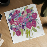 Pink Roses on White by Farida Zaman. Shown as a detailed flat fine art print, highlighting archival giclee quality. Available as an archival giclee rolled canvas, fine art paper, or poster print. SKU 32694a.