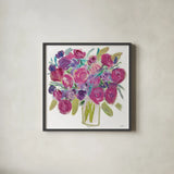 Pink Roses on White by Farida Zaman. Shown in a sleek black glass frame for a contemporary gallery look. Available as an archival giclee rolled canvas, fine art paper, or poster print. SKU 32694a.
