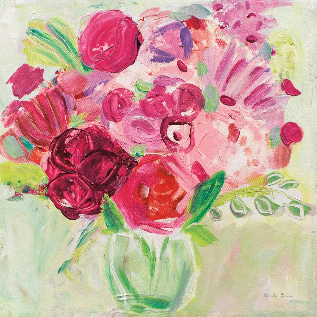 Pink and Red Florals by Farida Zaman. SKU 32160a. Archival Giclee Fine art print for wall decor.