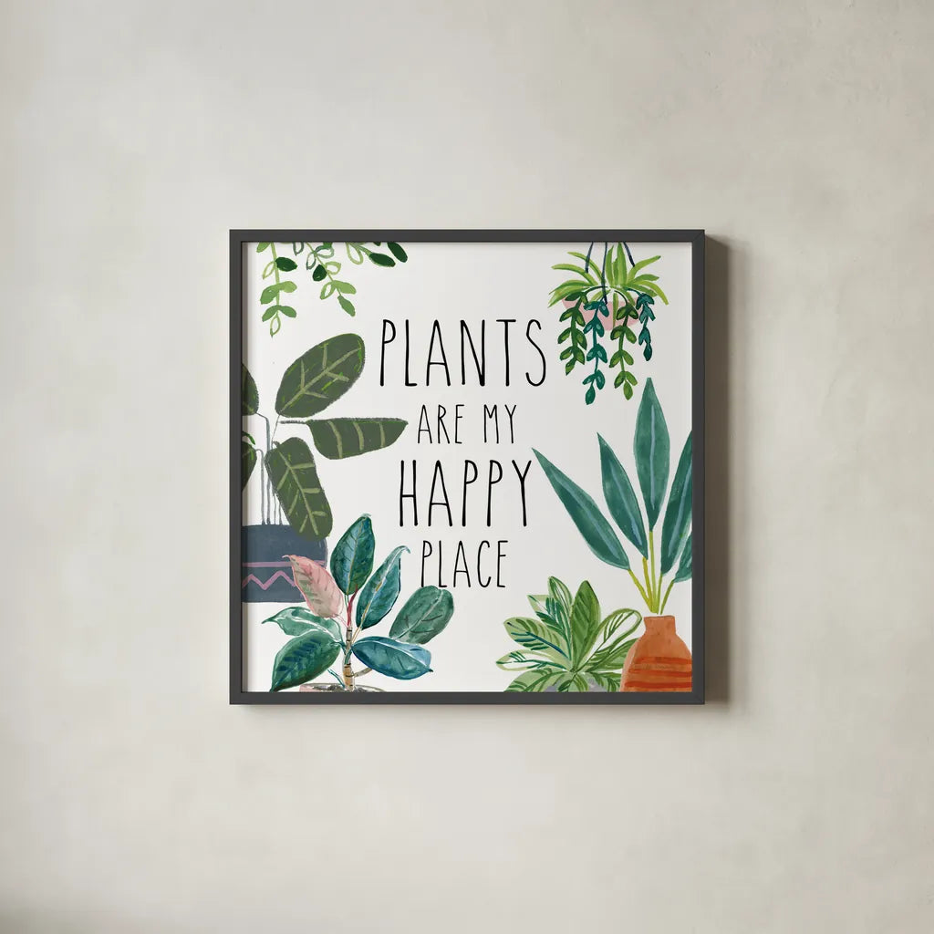 Plant Home I by Farida Zaman. Shown in a sleek black glass frame for a contemporary gallery look. Available as an archival giclee rolled canvas, fine art paper, or poster print. SKU 65777a.