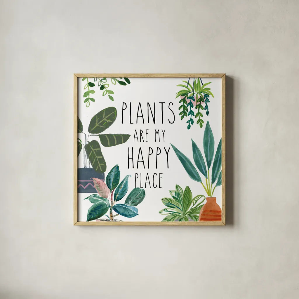 Plant Home I by Farida Zaman. Shown in a natural wood glass frame for a timeless modern aesthetic. Available as an archival giclee rolled canvas, fine art paper, or poster print. SKU 65777a.