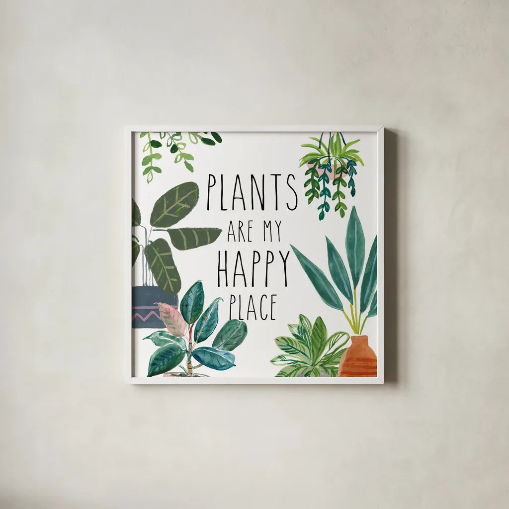 Plant Home I by Farida Zaman. Shown in a crisp white glass frame for a clean and minimalist style. Available as an archival giclee rolled canvas, fine art paper, or poster print. SKU 65777a.